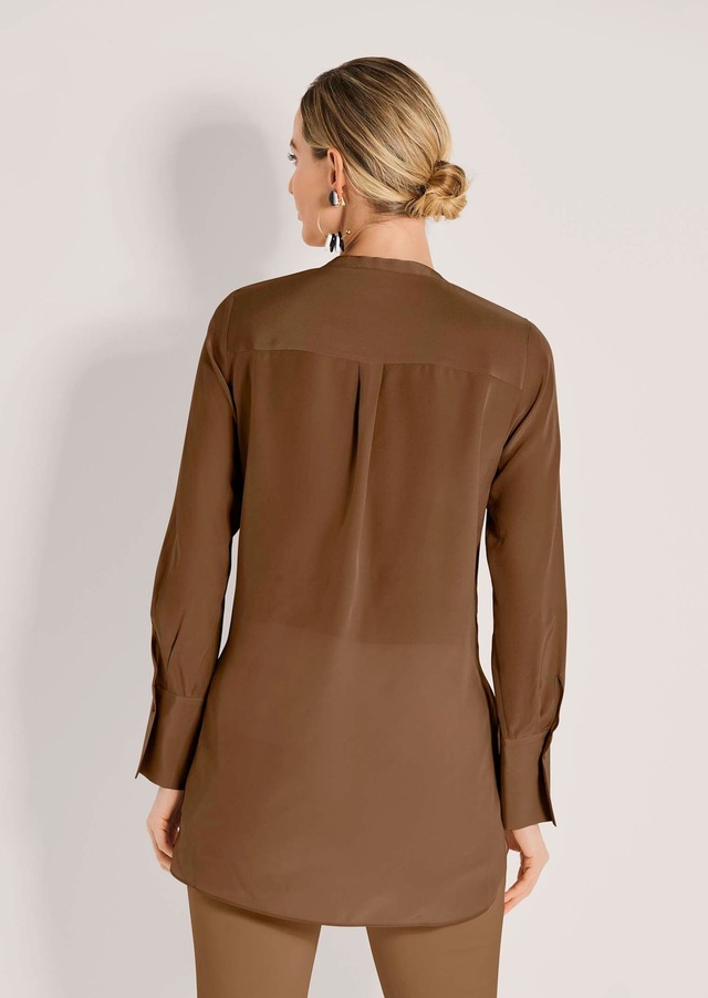 MADELEINE Hemdbluse »Seidenhemd Luxuriöse Bluse mit kragenlosem Design«