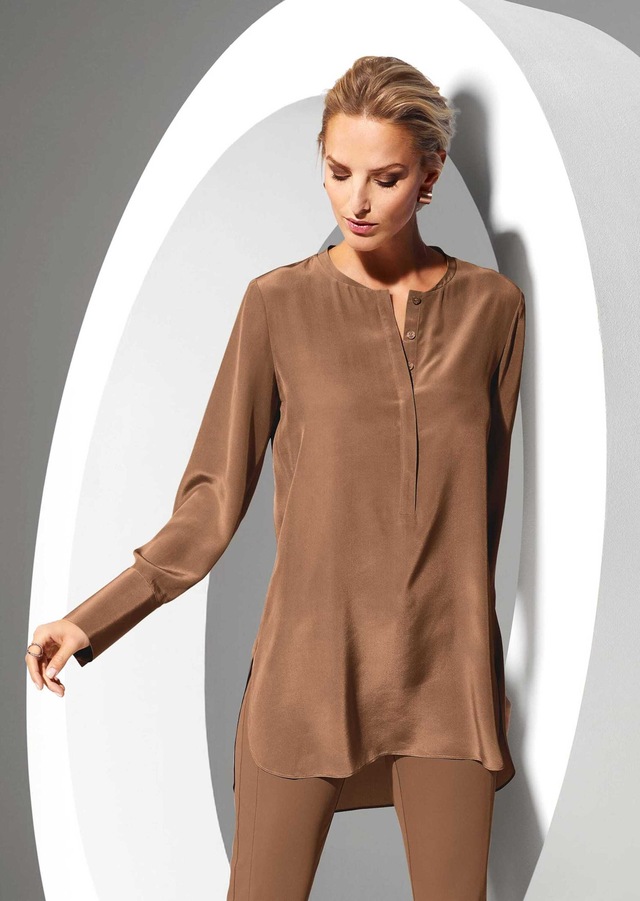 MADELEINE Hemdbluse »Seidenhemd Luxuriöse Bluse mit kragenlosem Design«