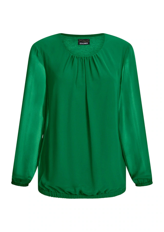 GOLDNER Klassische Bluse »Kurzgröße Jerseybluse mit Falten-Details« Rundhalsausschnitt