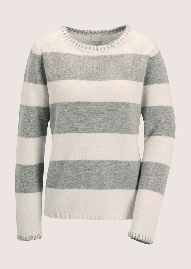 MADELEINE Longpullover »Strickpullover Luxuriöser Wollpullover im Blockstreifen-Design« Zierstich an Ausschnitt und Ärmelsaum