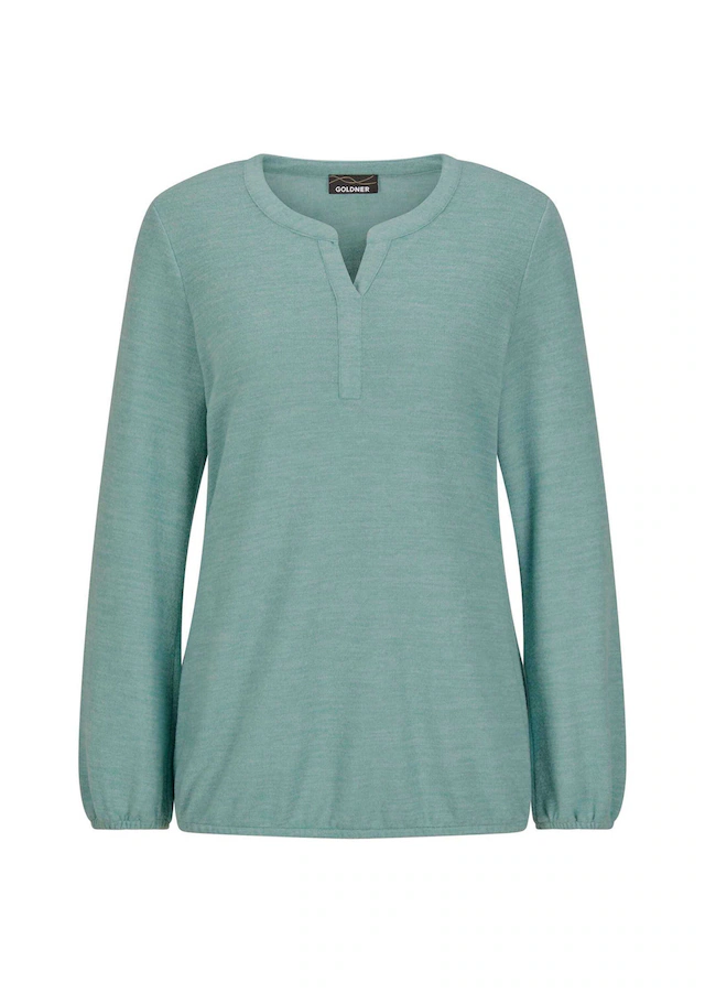 GOLDNER Langarmshirt »Kurzgröße Elegante Bluse mit Zierblende, Rundhals« Gummibündchen
