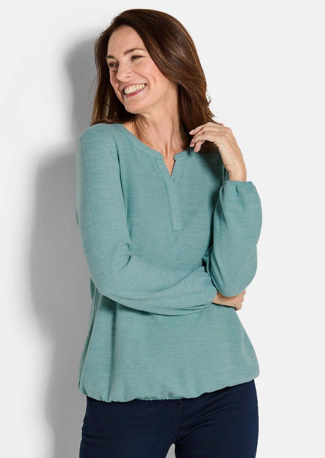 GOLDNER Langarmshirt »Kurzgröße Elegante Bluse mit Zierblende, Rundhals« Gummibündchen
