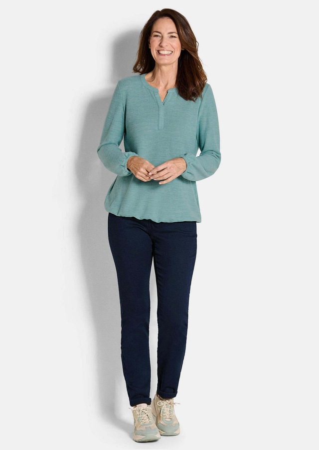 GOLDNER Langarmshirt »Kurzgröße Elegante Bluse mit Zierblende, Rundhals« Gummibündchen