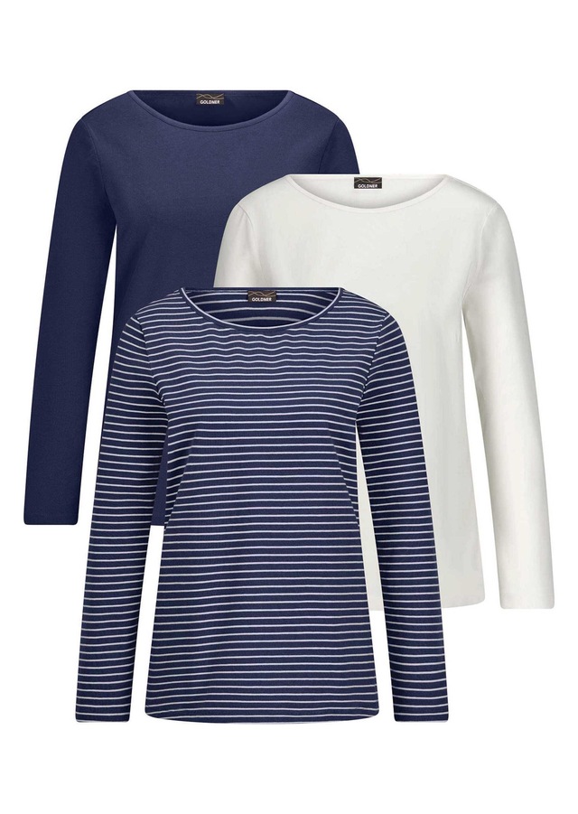 GOLDNER Kurzarmshirt »Kurzgröße Langarm 3er-Baumwollshirt-Set« U-Boot-Ausschnitt
