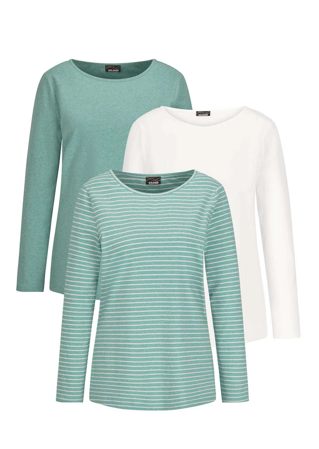 GOLDNER Kurzarmshirt »Langarm 3er-Baumwollshirt-Set« U-Boot-Ausschnitt
