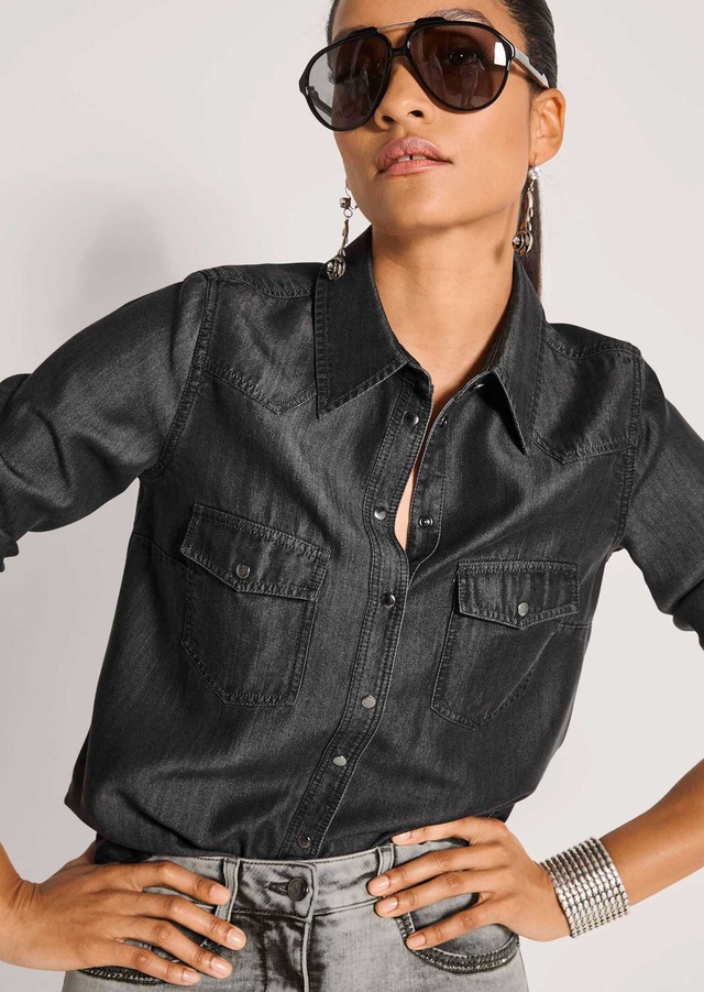 MADELEINE Langarmbluse »Hemdbluse Lässige Denim-Bluse mit Hemdkragen«