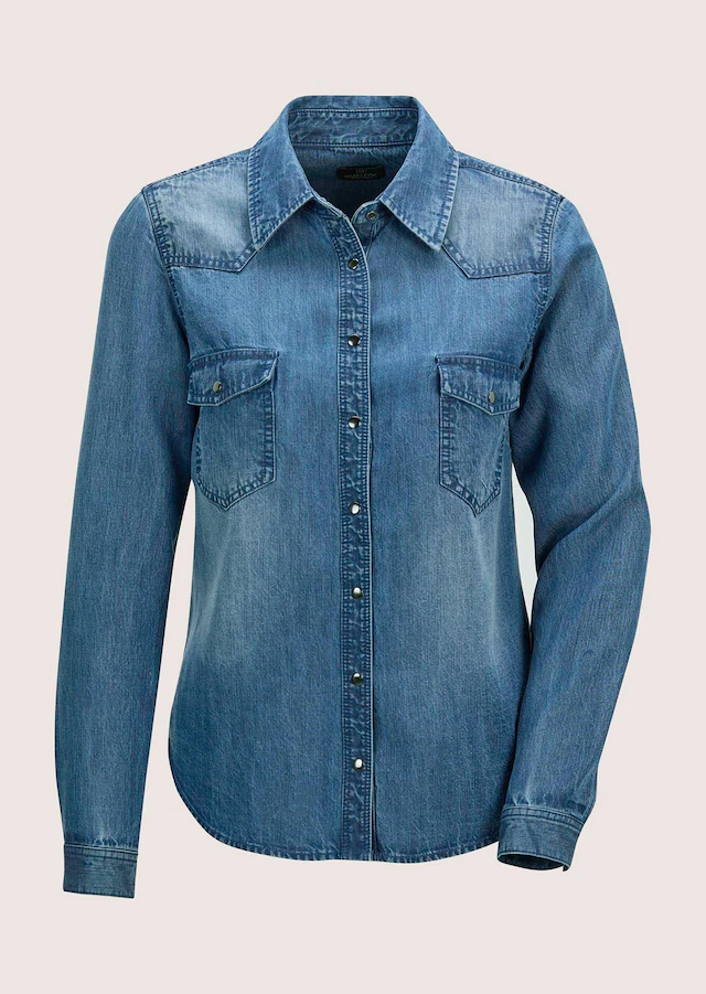 MADELEINE Langarmbluse »Hemdbluse Lässige Denim-Bluse mit Hemdkragen«