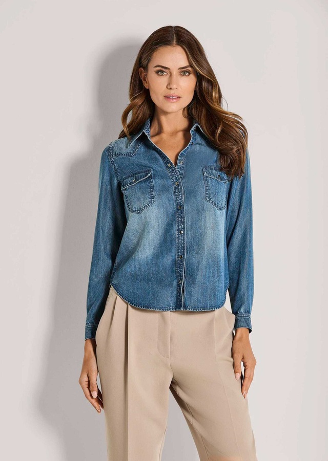 MADELEINE Langarmbluse »Hemdbluse Lässige Denim-Bluse mit Hemdkragen«