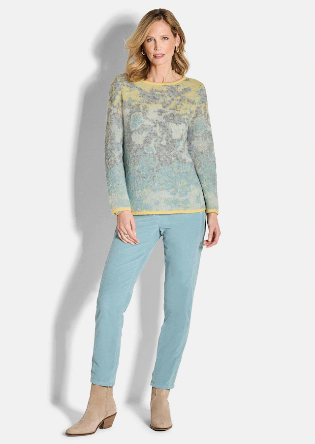 GOLDNER Rundhalspullover »Kurzgröße Langarm Jacquard-Pullover mit Muster« impressionistisches Jacquardmuster