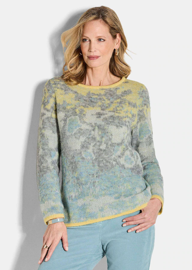 GOLDNER Rundhalspullover »Kurzgröße Langarm Jacquard-Pullover mit Muster« impressionistisches Jacquardmuster
