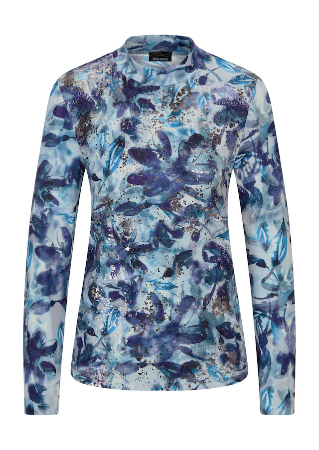 GOLDNER Kurzarmshirt »Kurzgröße Langarm Jersey-Shirt mit Allover-Druck« Stehbundkragen