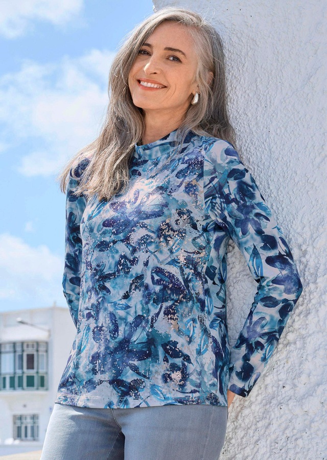 GOLDNER Kurzarmshirt »Kurzgröße Langarm Jersey-Shirt mit Allover-Druck« Stehbundkragen