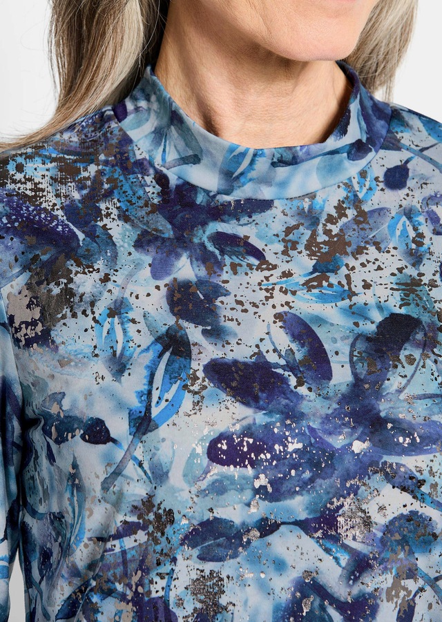 GOLDNER Kurzarmshirt »Kurzgröße Langarm Jersey-Shirt mit Allover-Druck« Stehbundkragen