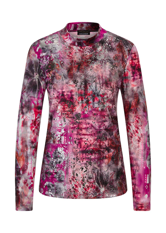 GOLDNER Kurzarmshirt »Langarm Jersey-Shirt mit Allover-Druck« Stehbundkragen