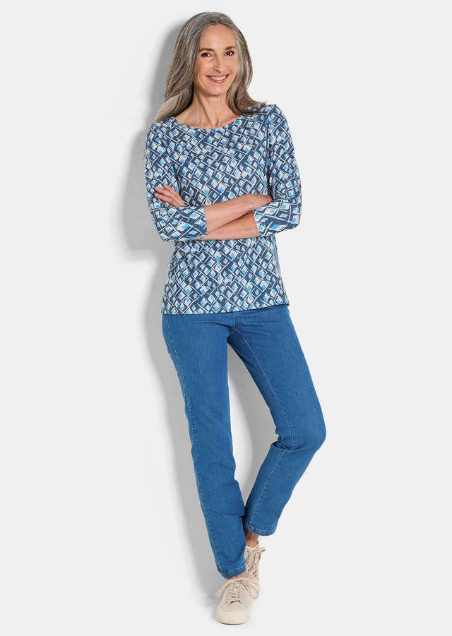 GOLDNER Print-Shirt »Halbarm Viskoseshirt im Allover-Design« U-Boot-Ausschnitt