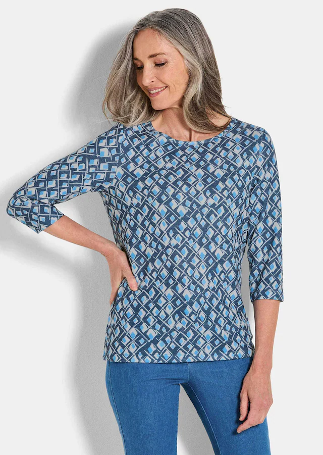GOLDNER Print-Shirt »Halbarm Viskoseshirt im Allover-Design« U-Boot-Ausschnitt