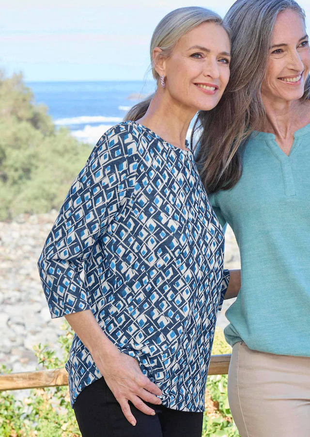 GOLDNER Print-Shirt »Halbarm Viskoseshirt im Allover-Design« U-Boot-Ausschnitt