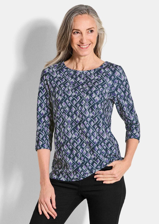 GOLDNER Print-Shirt »Halbarm Viskoseshirt im Allover-Design« U-Boot-Ausschnitt
