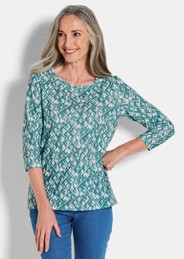 GOLDNER Print-Shirt »Halbarm Viskoseshirt im Allover-Design« U-Boot-Ausschnitt