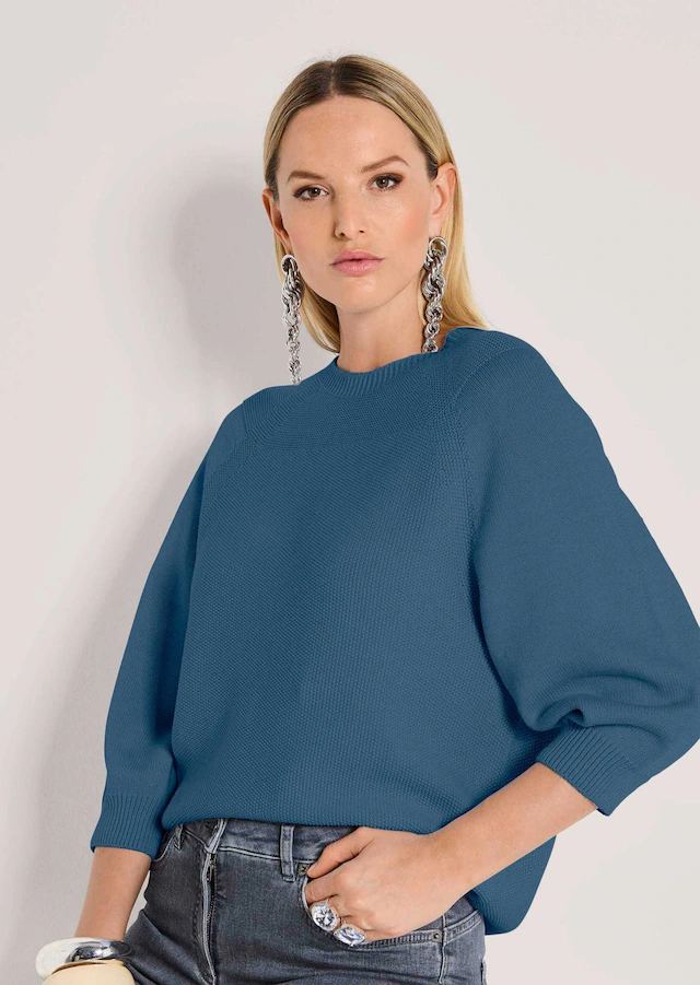 MADELEINE Longpullover »Strickpullover Zeitloser Baumwollpullover mit Perlfang-Muster« weite Ärmel