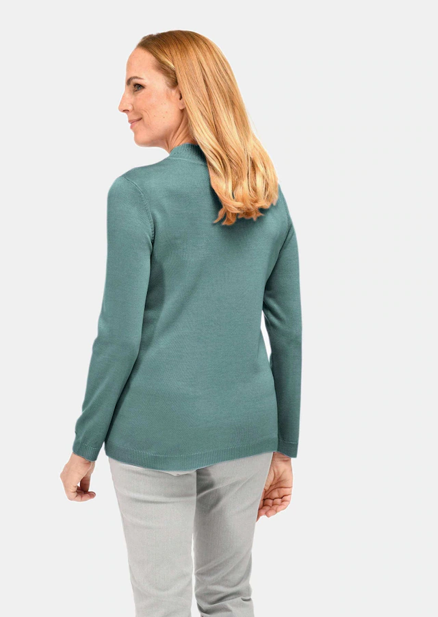GOLDNER Rundhalspullover »Kurzgröße Eleganter Ajourpullover mit Stehbund« aufwendiger Ajourstrick in Zopfoptik