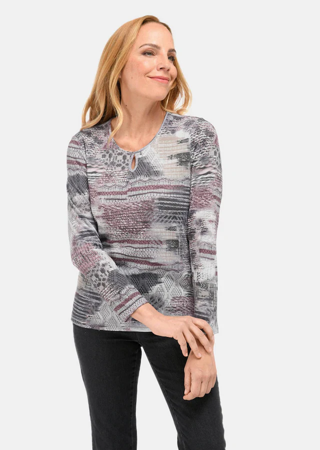 GOLDNER Print-Shirt »Kurzgröße Leichtes Druckshirt mit Allover-Design« Druckmix verschiedener Strickstrukturen