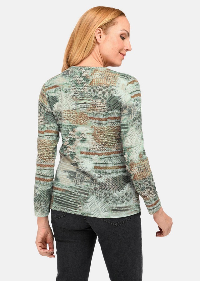 GOLDNER Print-Shirt »Kurzgröße Leichtes Druckshirt mit Allover-Design« Druckmix verschiedener Strickstrukturen