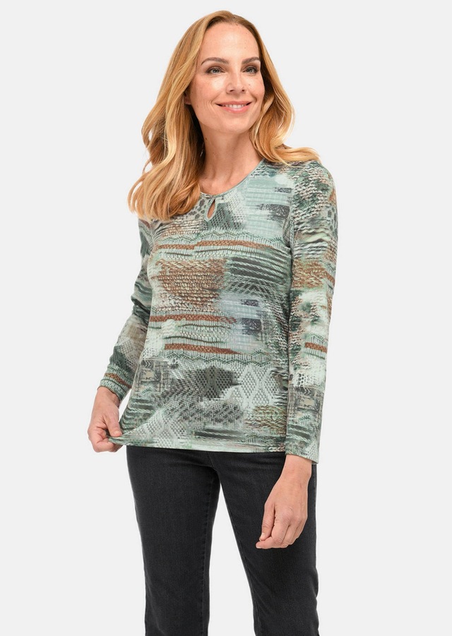 GOLDNER Print-Shirt »Kurzgröße Leichtes Druckshirt mit Allover-Design« Druckmix verschiedener Strickstrukturen