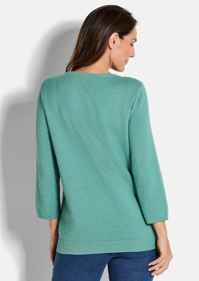 GOLDNER Rundhalspullover »Kurzgröße Halbarm Baumwollpullover mit Struktur« Rundhalsausschnitt