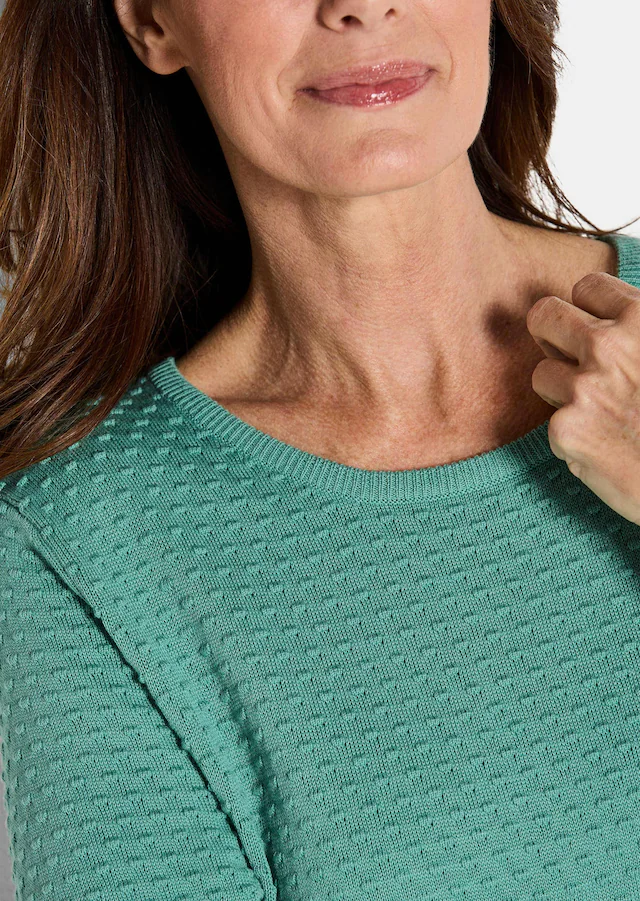 GOLDNER Rundhalspullover »Kurzgröße Halbarm Baumwollpullover mit Struktur« Rundhalsausschnitt