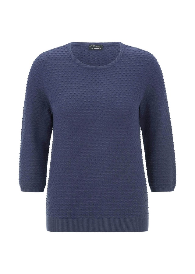 GOLDNER Rundhalspullover »Kurzgröße Halbarm Baumwollpullover mit Struktur« Rundhalsausschnitt