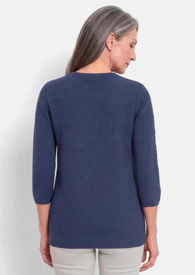 GOLDNER Rundhalspullover »Kurzgröße Halbarm Baumwollpullover mit Struktur« Rundhalsausschnitt