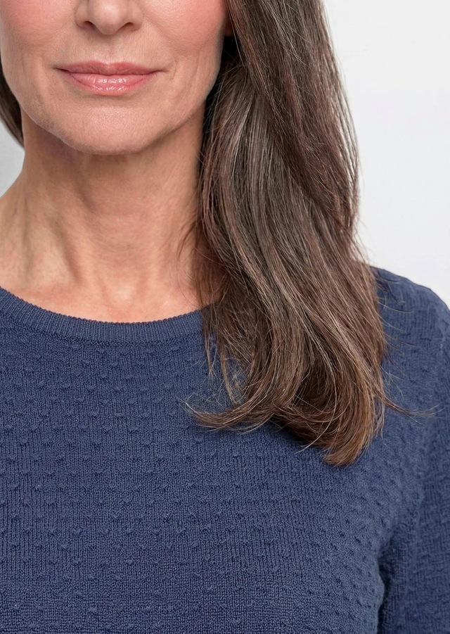 GOLDNER Rundhalspullover »Kurzgröße Halbarm Baumwollpullover mit Struktur« Rundhalsausschnitt