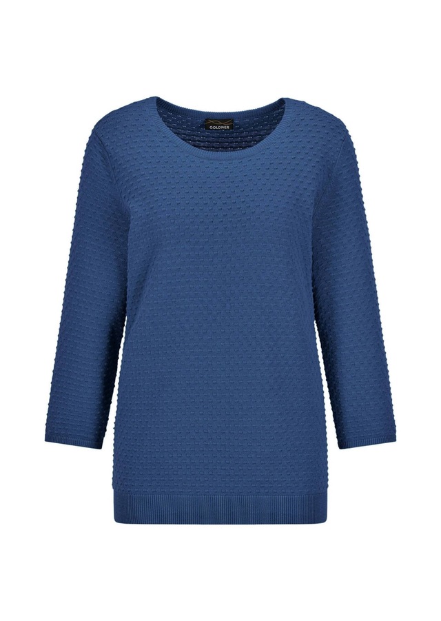 GOLDNER Rundhalspullover »Kurzgröße Halbarm Baumwollpullover mit Struktur« Rundhalsausschnitt