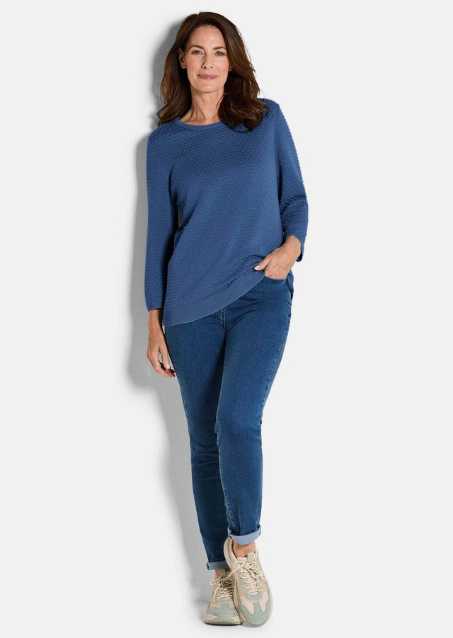 GOLDNER Rundhalspullover »Kurzgröße Halbarm Baumwollpullover mit Struktur« Rundhalsausschnitt