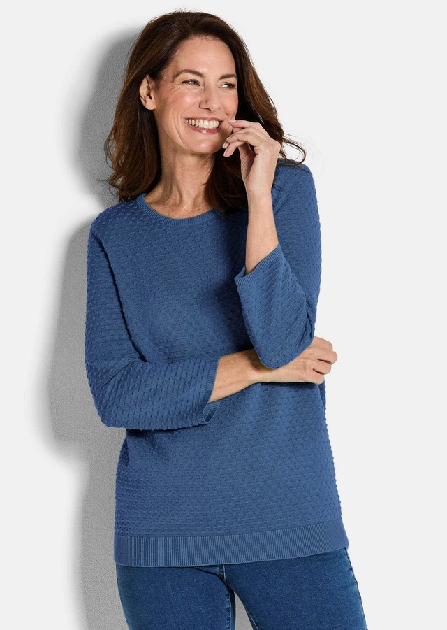 GOLDNER Rundhalspullover »Kurzgröße Halbarm Baumwollpullover mit Struktur« Rundhalsausschnitt