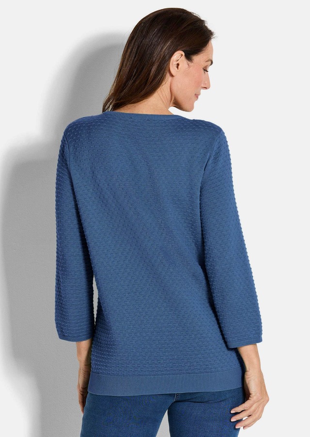 GOLDNER Rundhalspullover »Kurzgröße Halbarm Baumwollpullover mit Struktur« Rundhalsausschnitt