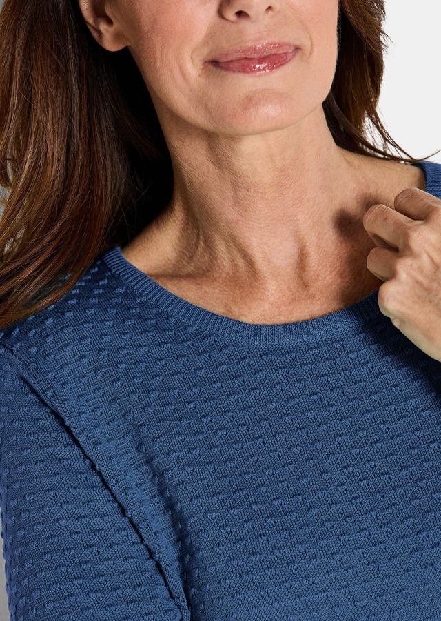 GOLDNER Rundhalspullover »Kurzgröße Halbarm Baumwollpullover mit Struktur« Rundhalsausschnitt