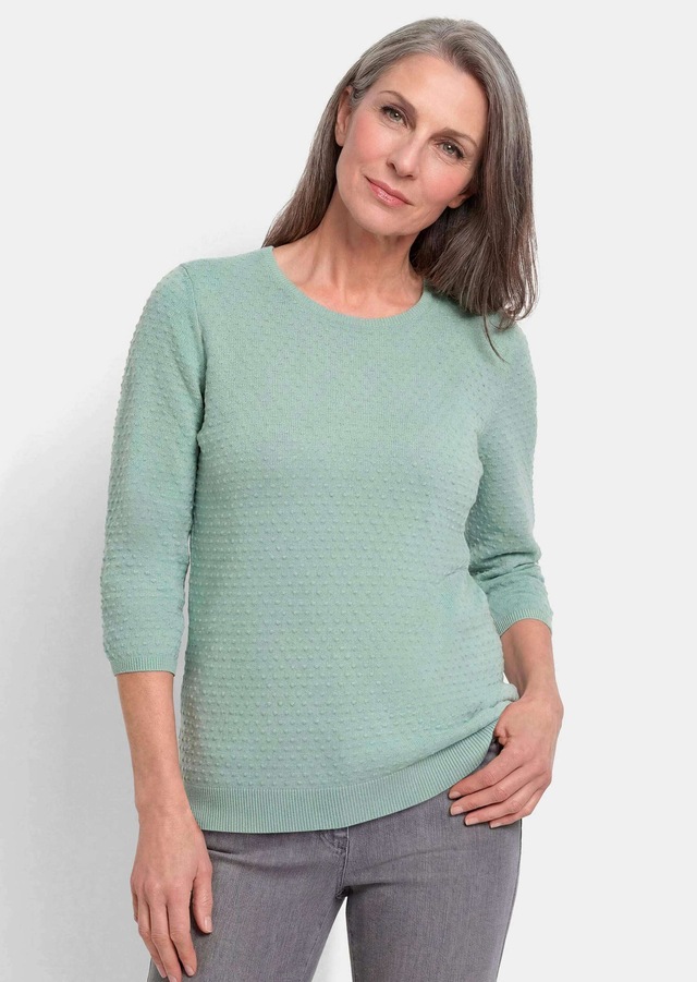 GOLDNER Rundhalspullover »Kurzgröße Halbarm Baumwollpullover mit Struktur« Rundhalsausschnitt