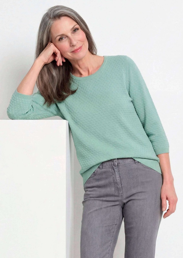 GOLDNER Rundhalspullover »Kurzgröße Halbarm Baumwollpullover mit Struktur« Rundhalsausschnitt