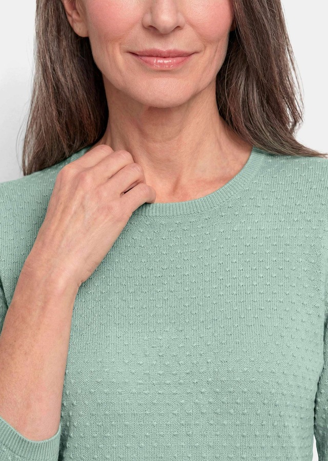 GOLDNER Rundhalspullover »Kurzgröße Halbarm Baumwollpullover mit Struktur« Rundhalsausschnitt