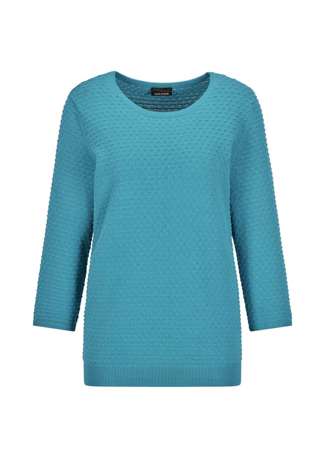 GOLDNER Rundhalspullover »Kurzgröße Halbarm Baumwollpullover mit Struktur« Rundhalsausschnitt