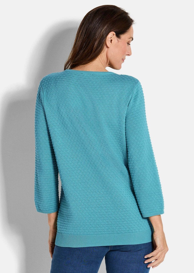 GOLDNER Rundhalspullover »Kurzgröße Halbarm Baumwollpullover mit Struktur« Rundhalsausschnitt
