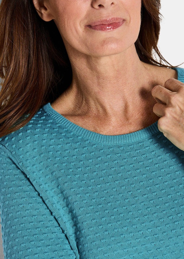 GOLDNER Rundhalspullover »Kurzgröße Halbarm Baumwollpullover mit Struktur« Rundhalsausschnitt
