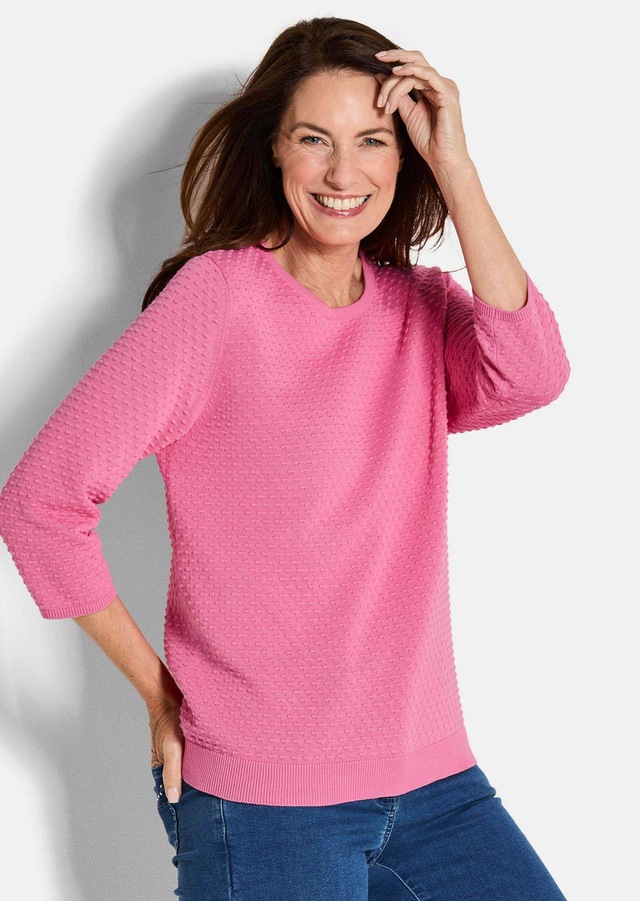 GOLDNER Rundhalspullover »Halbarm Baumwollpullover mit Struktur« Rundhalsausschnitt
