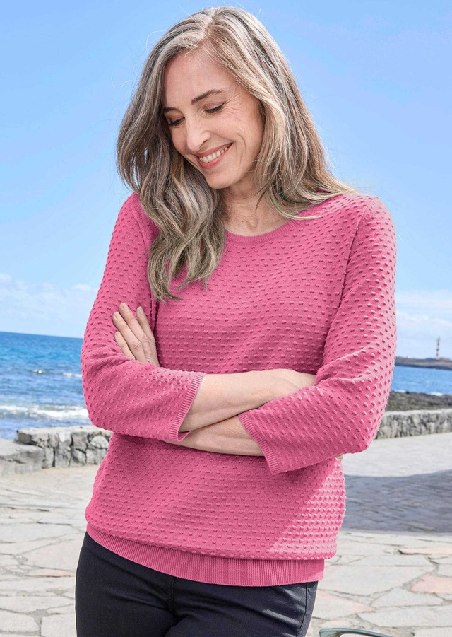 GOLDNER Rundhalspullover »Halbarm Baumwollpullover mit Struktur« Rundhalsausschnitt