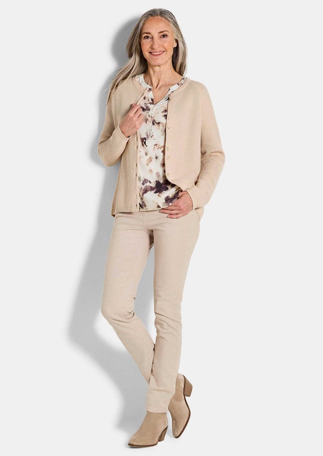 GOLDNER Strickjacke »Cardigan aus Baumwolle, Rundhals« Piqué-Optik