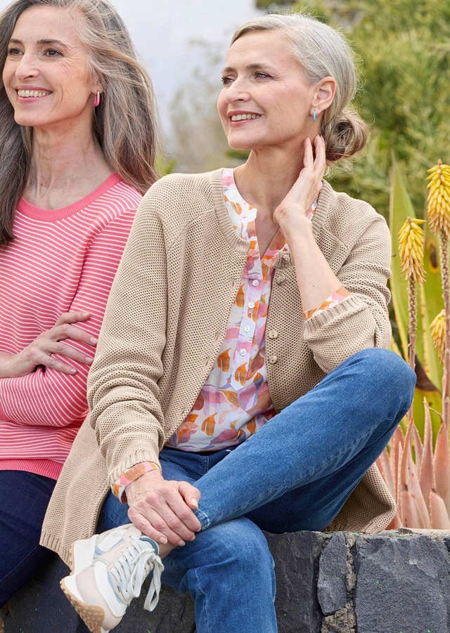 GOLDNER Strickjacke »Cardigan aus Baumwolle, Rundhals« Piqué-Optik