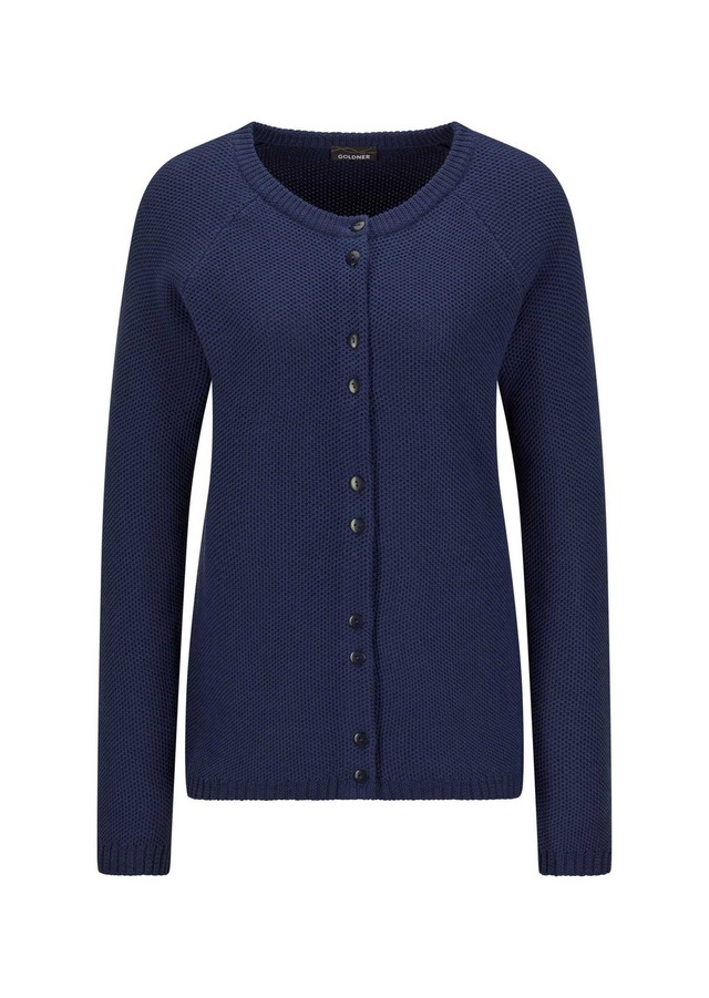 GOLDNER Strickjacke »Cardigan aus Baumwolle, Rundhals« Piqué-Optik