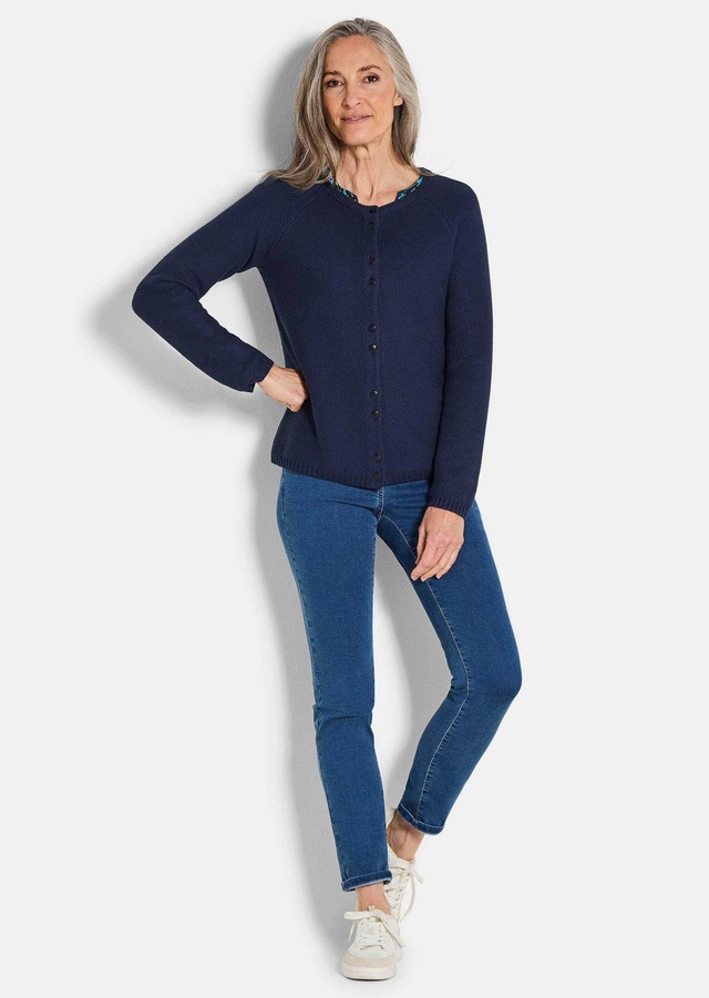 GOLDNER Strickjacke »Cardigan aus Baumwolle, Rundhals« Piqué-Optik